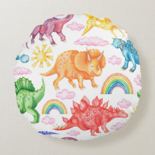 Cojín Redondo Patrón sin foco que representa dinosaurios de colo