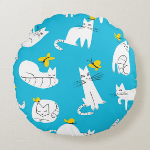 Cojín Redondo Patrón sin inconvenientes con gatos graciosos juga