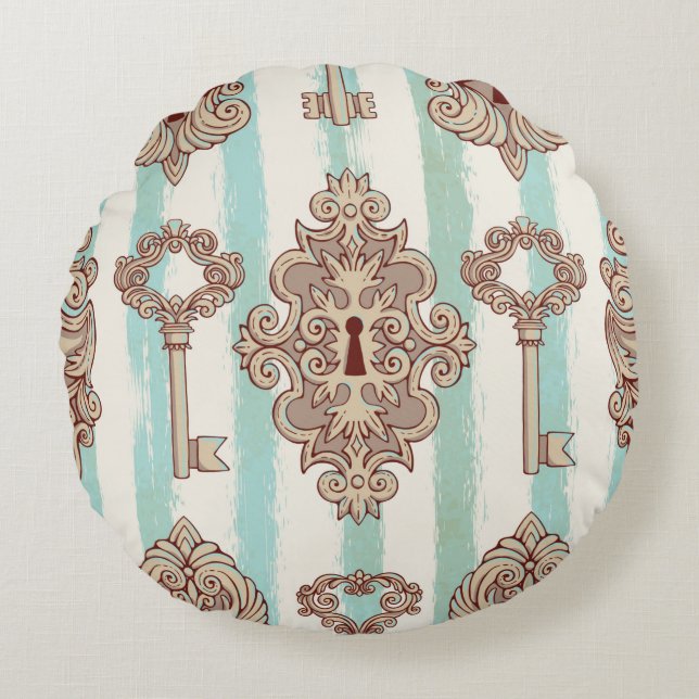 Cojín Redondo Patrón sin inconvenientes con llaves y cerraduras  (Anverso)