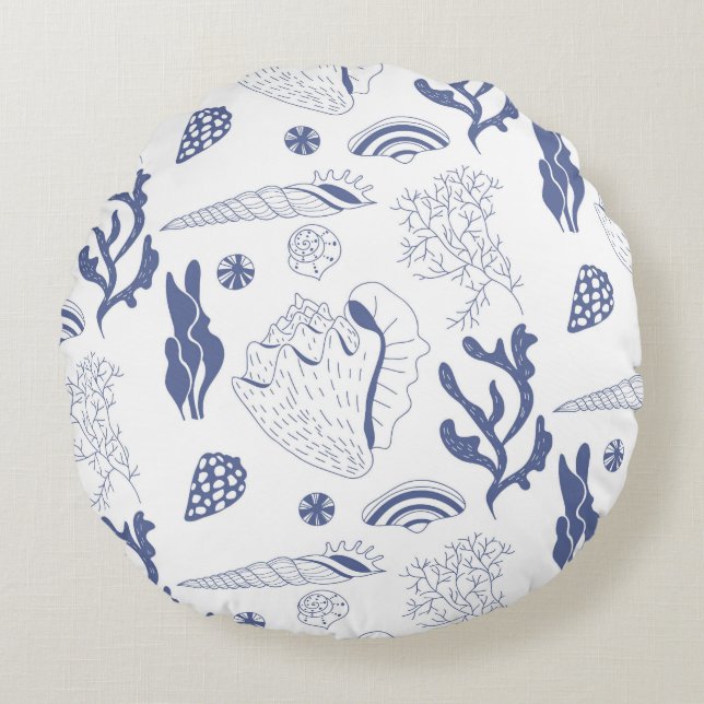 Cojín Redondo Patrón sin mar con conchas marinas (Anverso)