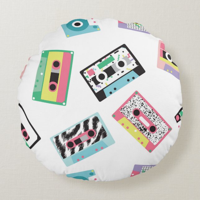 Cojín Redondo Patrón sin problemas con cintas de audio en los añ (Anverso)