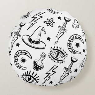 Cojín Redondo Patrón sin problemas de dibujo de tinta mágica