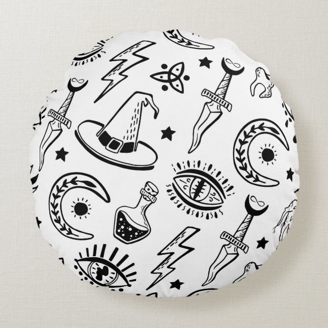 Cojín Redondo Patrón sin problemas de dibujo de tinta mágica (Anverso)