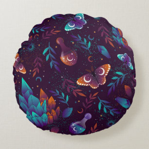 Cojín Redondo Patrón sin soldadura con mariposa espacial, crista