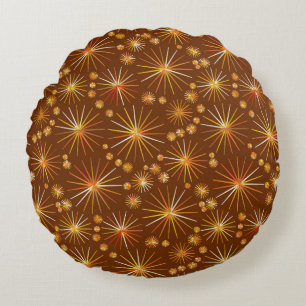 Cojín Redondo Patrón sputnik de mediados de siglo, marrón chocol