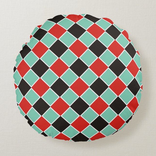 Cojín Redondo Patrón SQUARE - blanco rojo negro + tu fondo (Anverso)