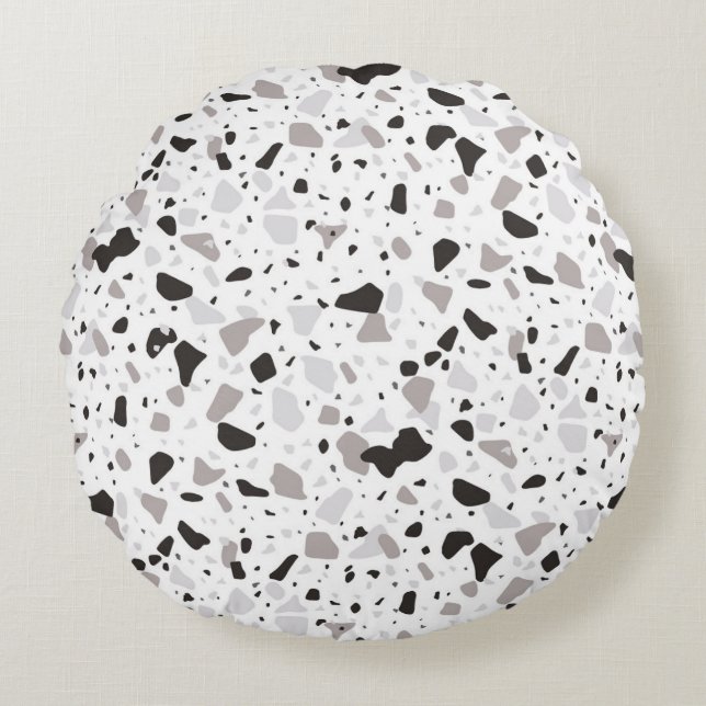 Cojín Redondo Patrón Terrazo monocromático (Anverso)