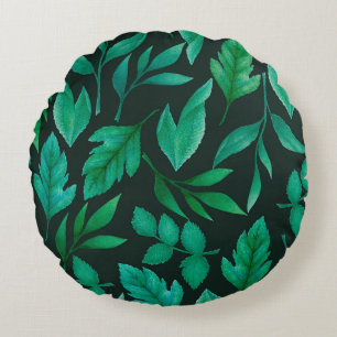 Cojín Redondo Patrón transparente de acuarela con azul pintado a