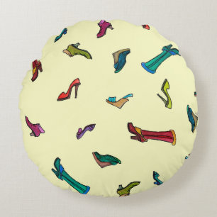 Cojín Redondo Patrón transparente de acuarela de zapatos