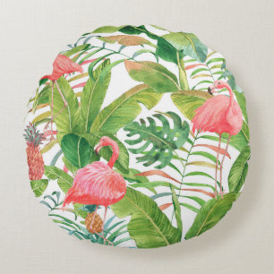 Cojín Redondo Patrón transparente de acuarela dibujada a mano co