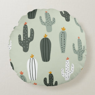 Cojín Redondo Patrón transparente de cactus, fondo con mano d