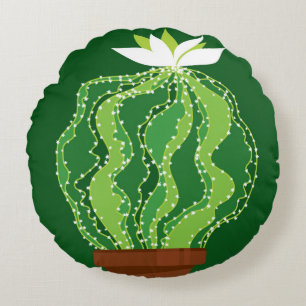 Cojín Redondo Patrón transparente de cactus verdes abstractos