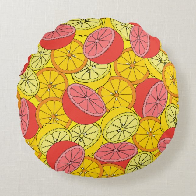 Cojín Redondo Patrón transparente de cítricos muchos naranjas, l (Anverso)