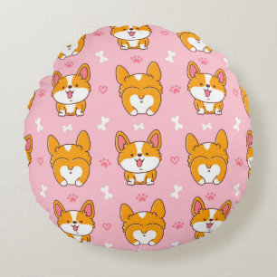 Cojín Redondo Patrón transparente de corgi feliz