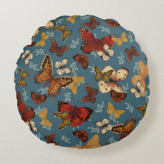 Cojín Redondo patrón transparente de mariposa azul