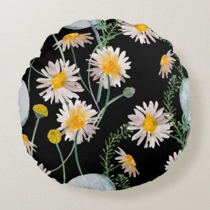 Cojín Redondo Patrón transparente de pintura acuarela con chamom