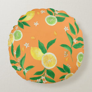 Cojín Redondo Patrón transparente de pintura acuarela con cítr
