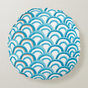 Cojín Redondo Patrón transparente de pintura acuarela con ondula