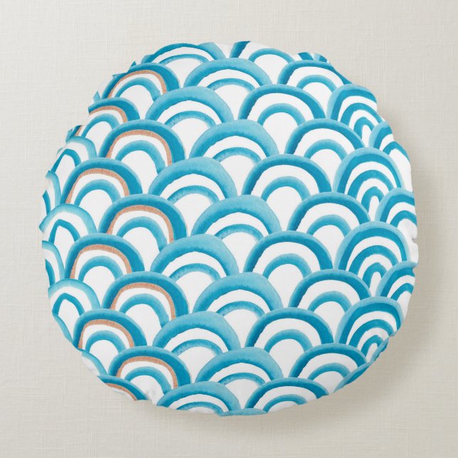 Cojín Redondo Patrón transparente de pintura acuarela con ondula (Anverso)