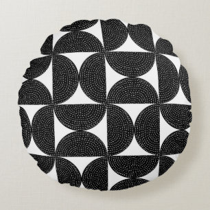 Cojín Redondo Patrón transparente del estilo abstracto negro de 