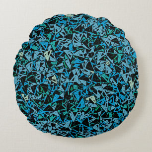 Cojín Redondo Patrón transparente del triángulo negro verde azul