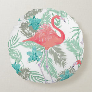 Cojín Redondo Patrón transparente romántico con pájaro flamingo