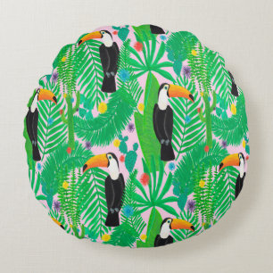 Cojín Redondo Patrón trenzado a mano brillante tropical sin sold