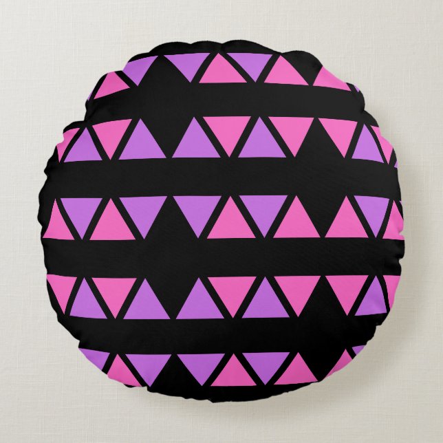 Cojín Redondo Patrón triangular púrpura rosa (Anverso)