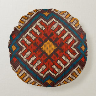 Cojín Redondo Patrón tribal azteca sin soldadura de punto de la