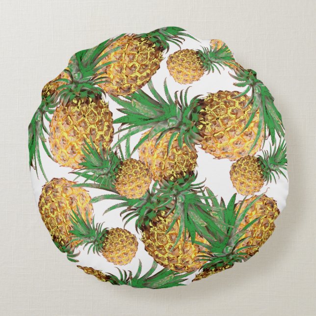 Cojín Redondo Patrón Tropical de Piña Deliciosa (Reverso)
