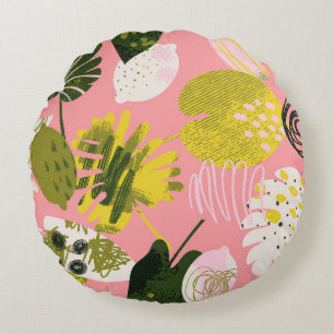 Cojín Redondo Patrón tropical exótico abstracto con color bril