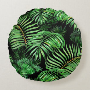 Cojín Redondo Patrón tropical exótico de palmeras acuáticas.