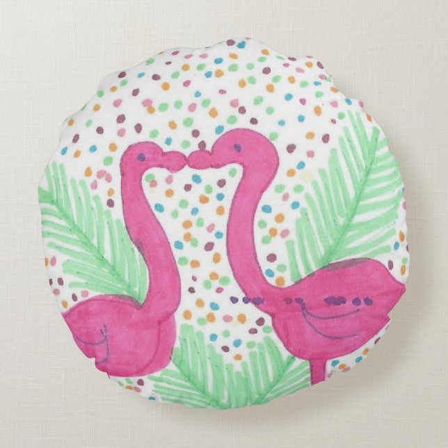 Cojín Redondo Patrón tropical Flamingo Fun (Reverso)