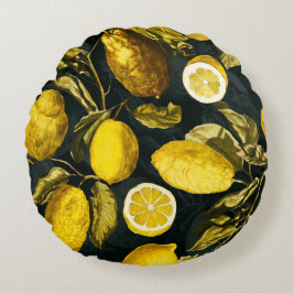 Cojín Redondo Patrón V de limón y hoja