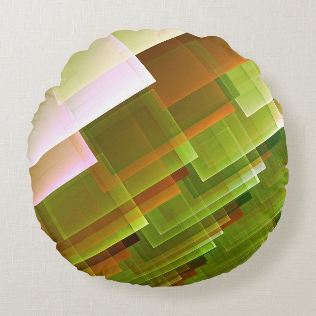 Cojín Redondo Patrón verde naranja abstracto geométrico (Anverso)