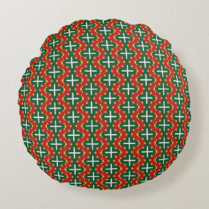 Cojín Redondo Patrón verde rojo y amarillo de Navidad
