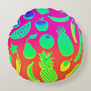 Cojín Redondo Patrón vibrante de frutas de neón