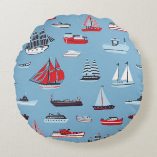Cojín Redondo patrón vintage de viaje en barco