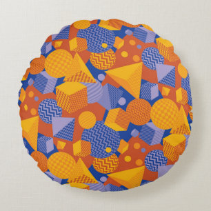 Cojín Redondo Patrón violeta de Naranja geométrico divertido
