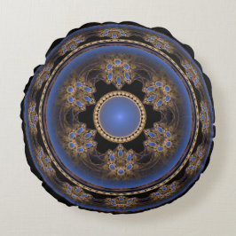 Cojín Redondo Patrón visual fractal azul