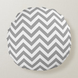Cojín Redondo Patrón ZigZag de Chevron grande y gris oscuro