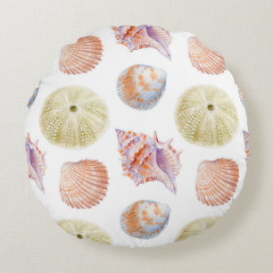 Cojín Redondo Patrona de conchas marinas sin costura. acuarela i