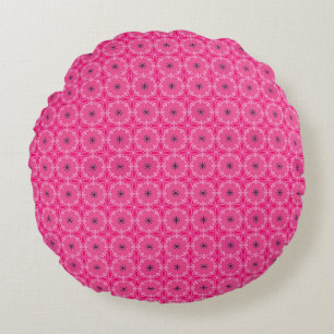 Cojín Redondo Patrones de cruz floral geométrica rosa vibrante