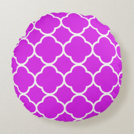 Cojín Redondo Patrones de Quatrefoil Blanco morado rosado violen