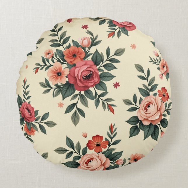 Cojín Redondo Patrones florales de época con elegancia clásica (Anverso)