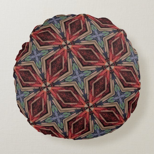 Cojín Redondo Patrones geométricos clásicos marroquíes decorativ (Anverso)