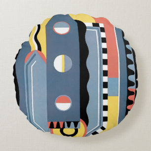 Cojín Redondo Patrones geométricos de jazz Art Deco Pochoir vint