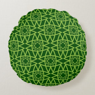 Cojín Redondo Patrones geométricos verdes elegantes