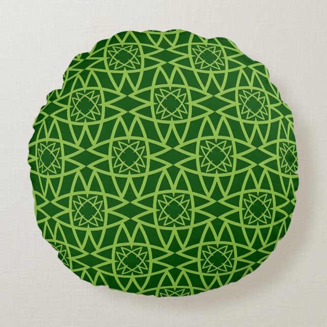 Cojín Redondo Patrones geométricos verdes elegantes (Anverso)
