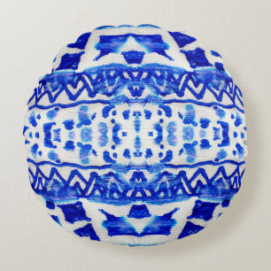 Cojín Redondo Patrones nativos de flecha índigo étnica